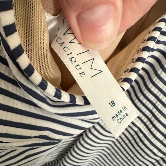 CACIQUE SWIM 18 blue striped ruffle top and bottom woman Tankini coastal - Picture 9 of 12